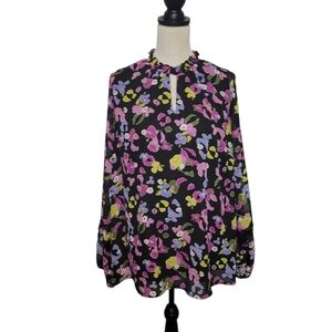 Lane Bryant long cut-out sleeve black layered floral blouse womens size 18